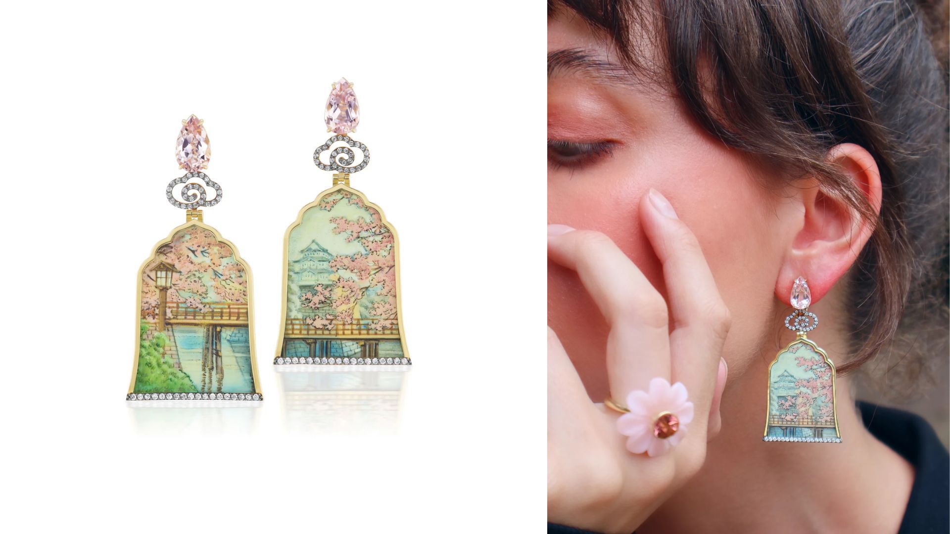 Silvia Furmanovich Japanese Miniature Painting Earrings (Image via Tiny Gods)