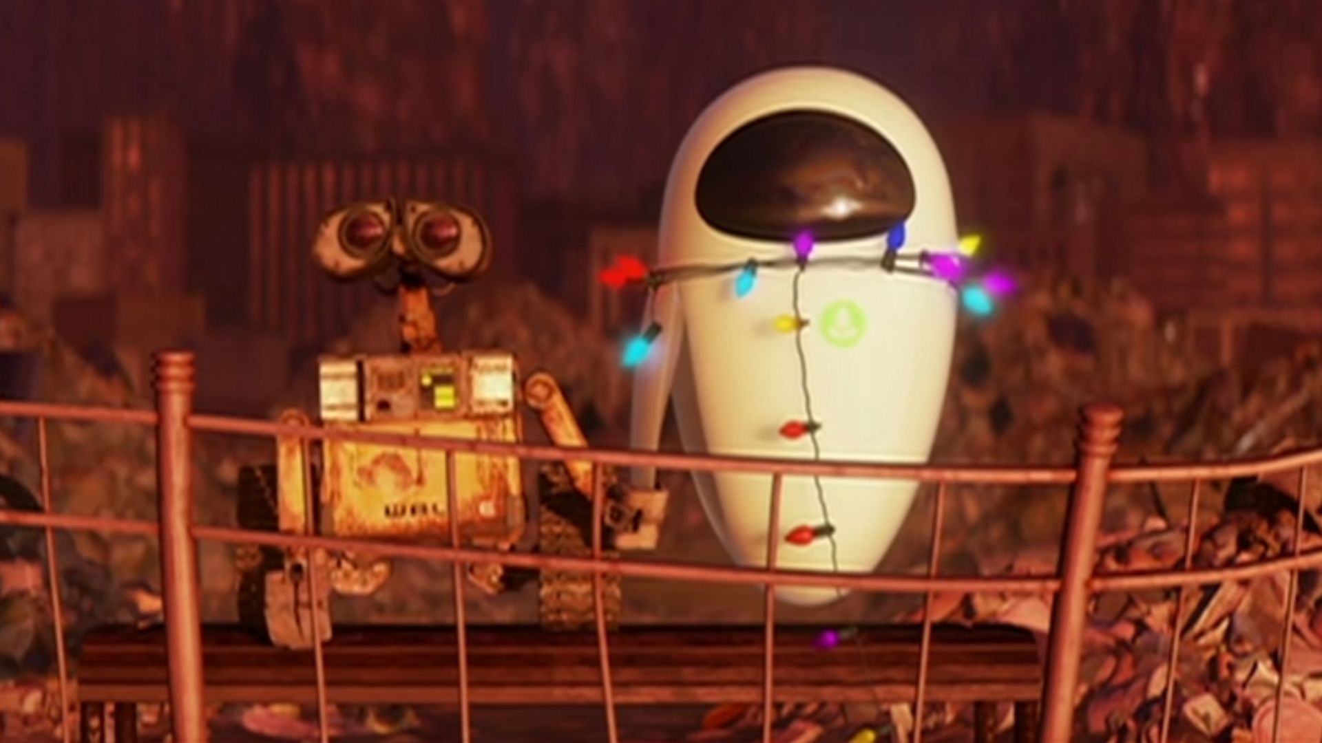 WALL-E and EVE share a quiet, heartfelt moment / Image Source: Rotten Tomatoes Classic Trailer