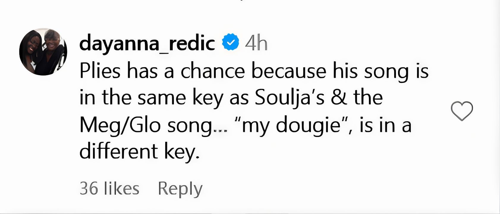 A user claims that Soulja&#039;s song is the same key as Lanier&#039;s (image via @dayana_redic on Instagram)