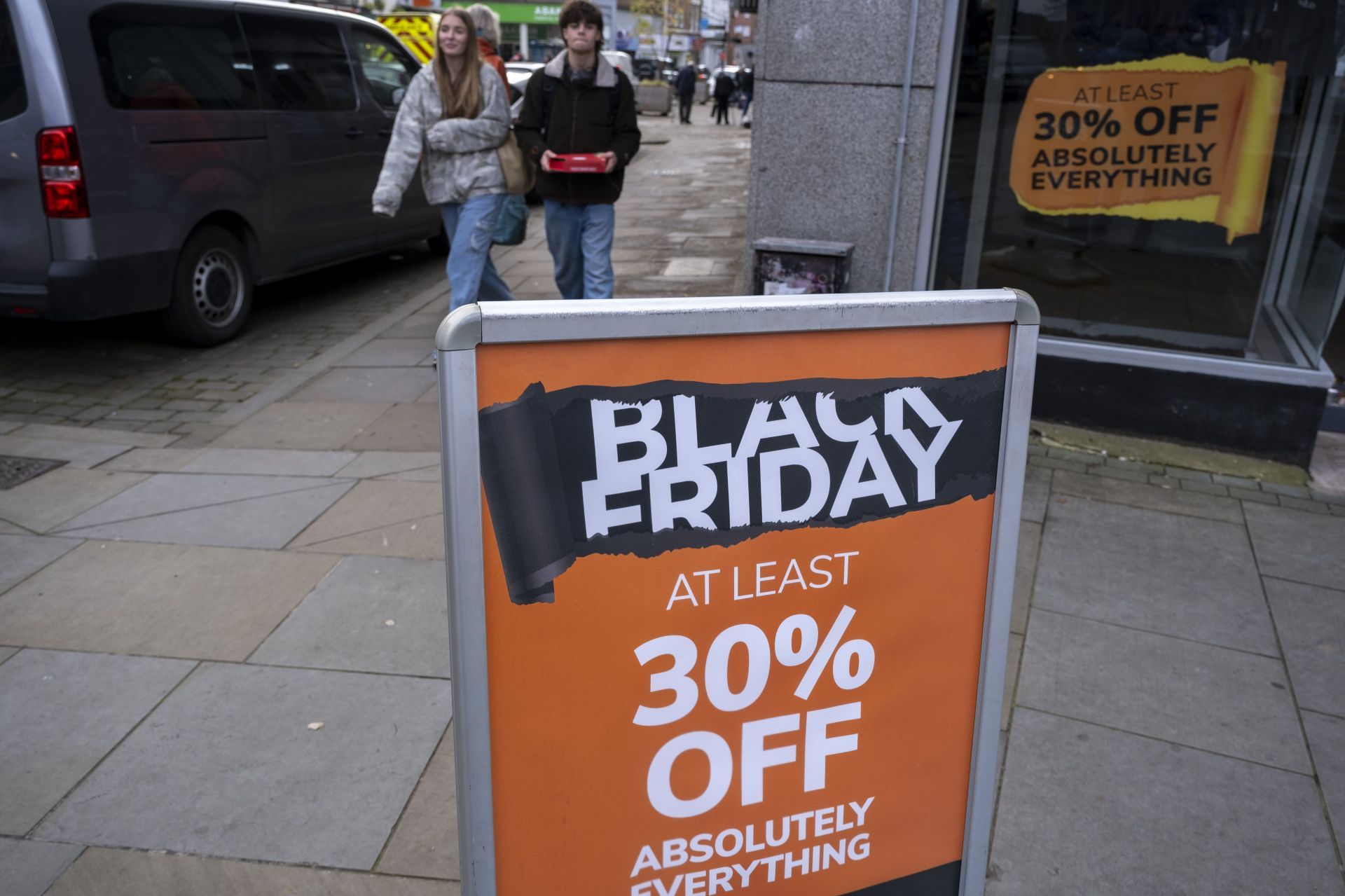 Black Friday Advertising In Shrewsbury Town Centre - Source: Getty