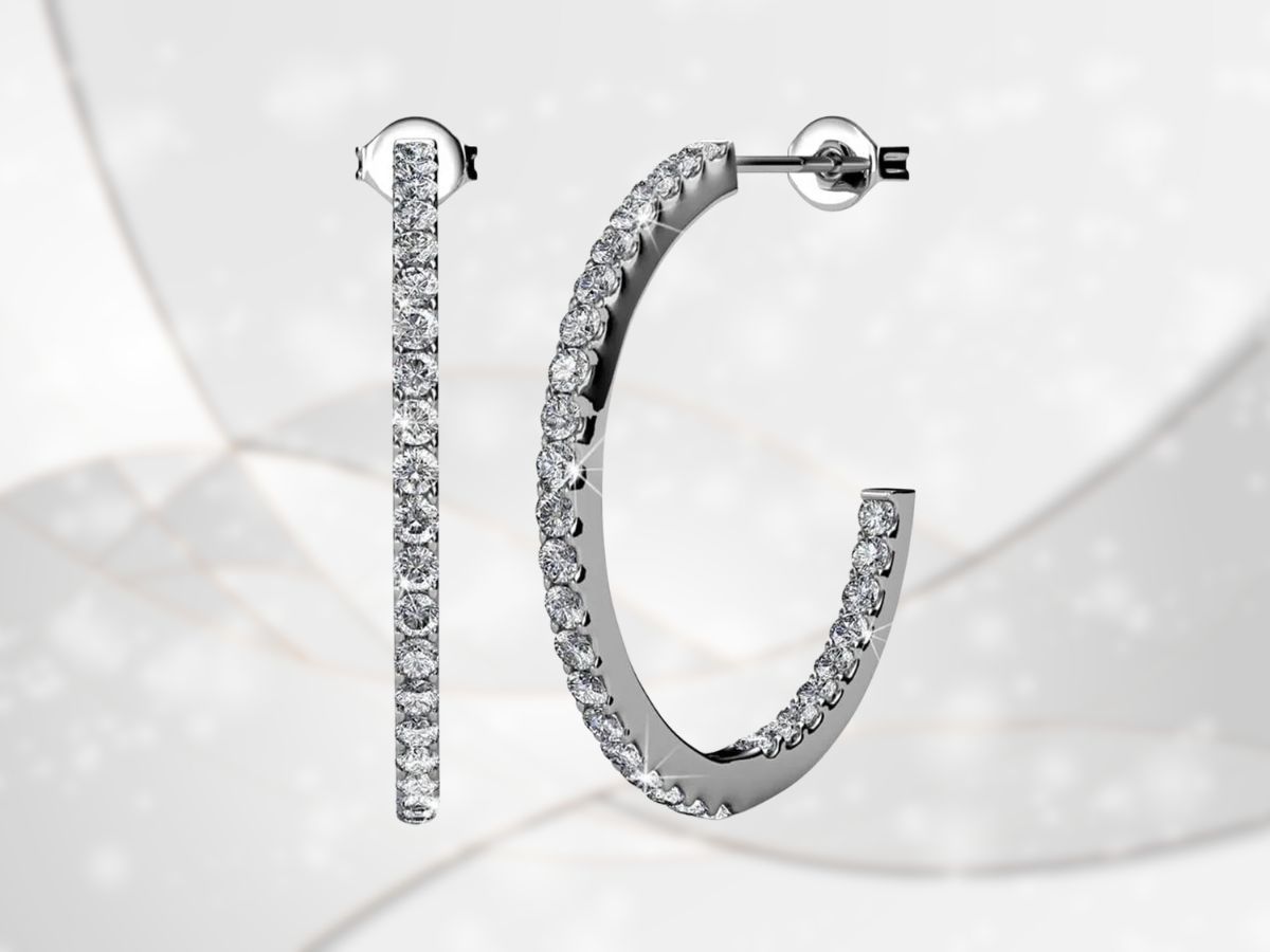 Cate &amp; Chloe Rosalyn 18k White Gold Plated Hoop Earrings with Swarovski Crystals (Image via Walmart)