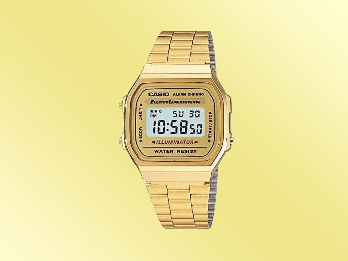 Casio Men&#039;s &#039;Vintage&#039; Digital Illuminator Gold-Tone Stainless Steel Watch A168WG-9 (Image via Walmart)