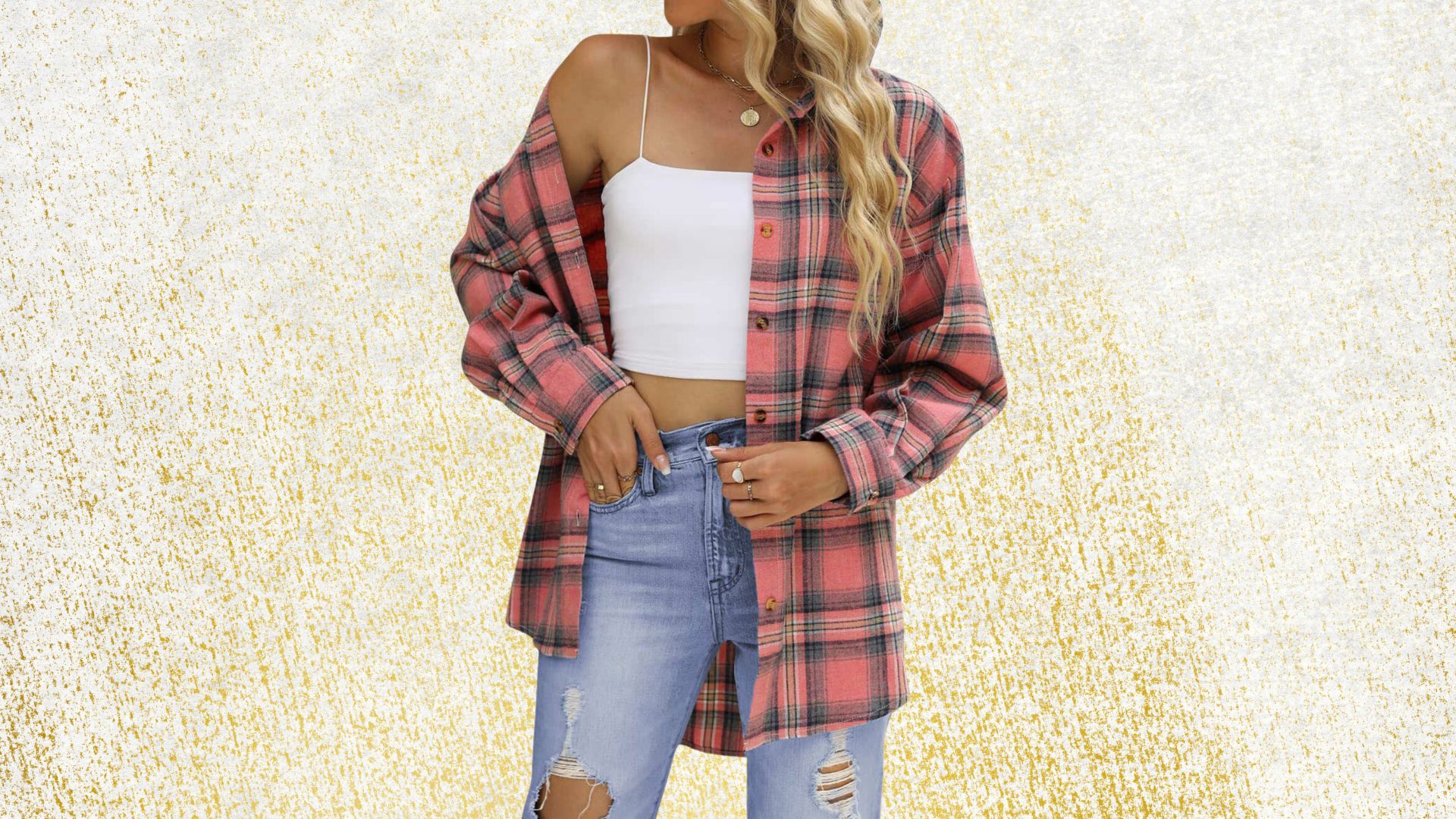 Fantaslook Plaid Flannel Shirts for Women Oversized Long Sleeve Button Down Shirts Blouses Tops (Image via Walmart)