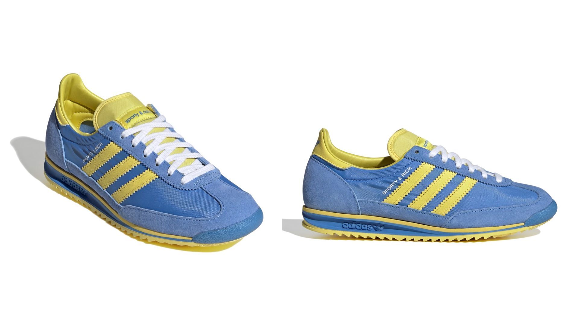 Sporty &amp; Rich x adidas Originals SL72 in inverse Light Yellow / Real Blue / Footwear White (Image via Adidas)