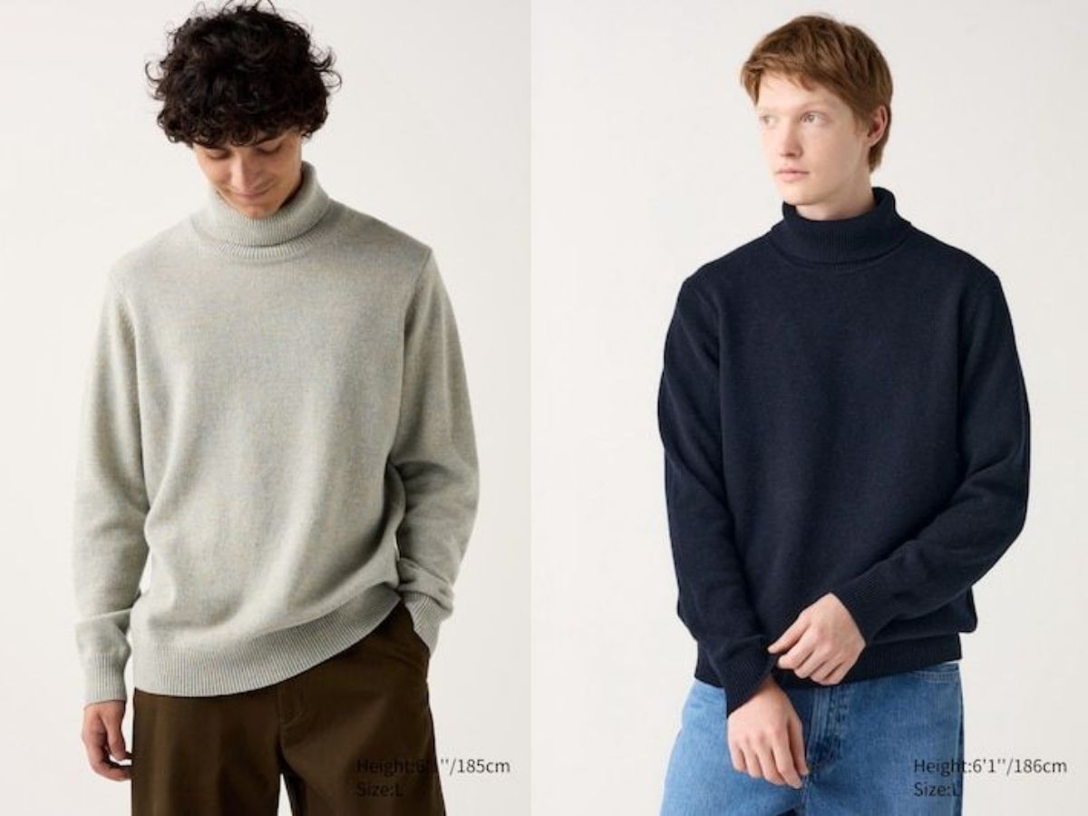 Men&#039;s Lambswool Sweater Turtleneck (image via Uniqlo)