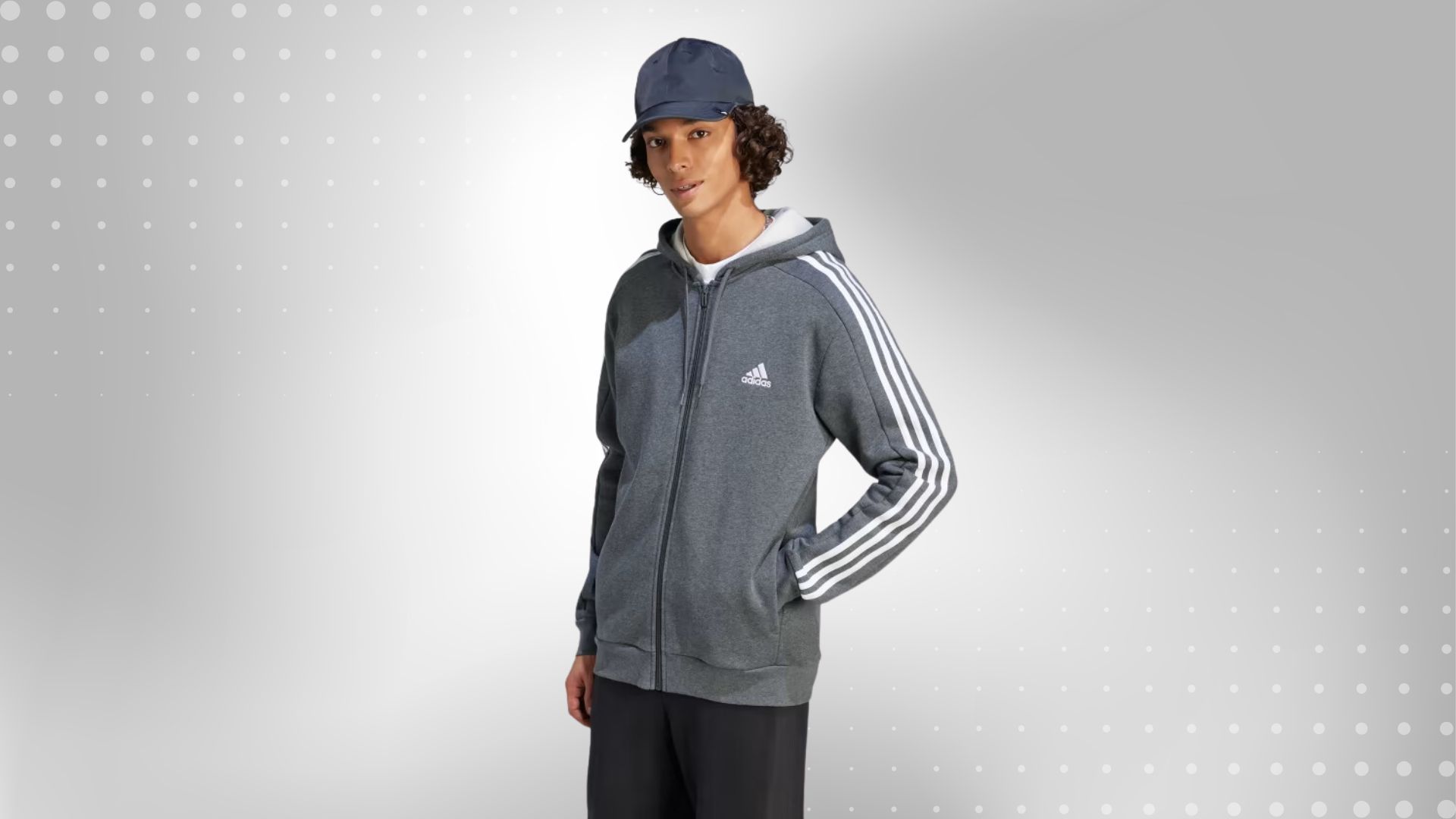 Essentials Fleece 3-Stripes Full-Zip Hoodie (Image via Adidas)