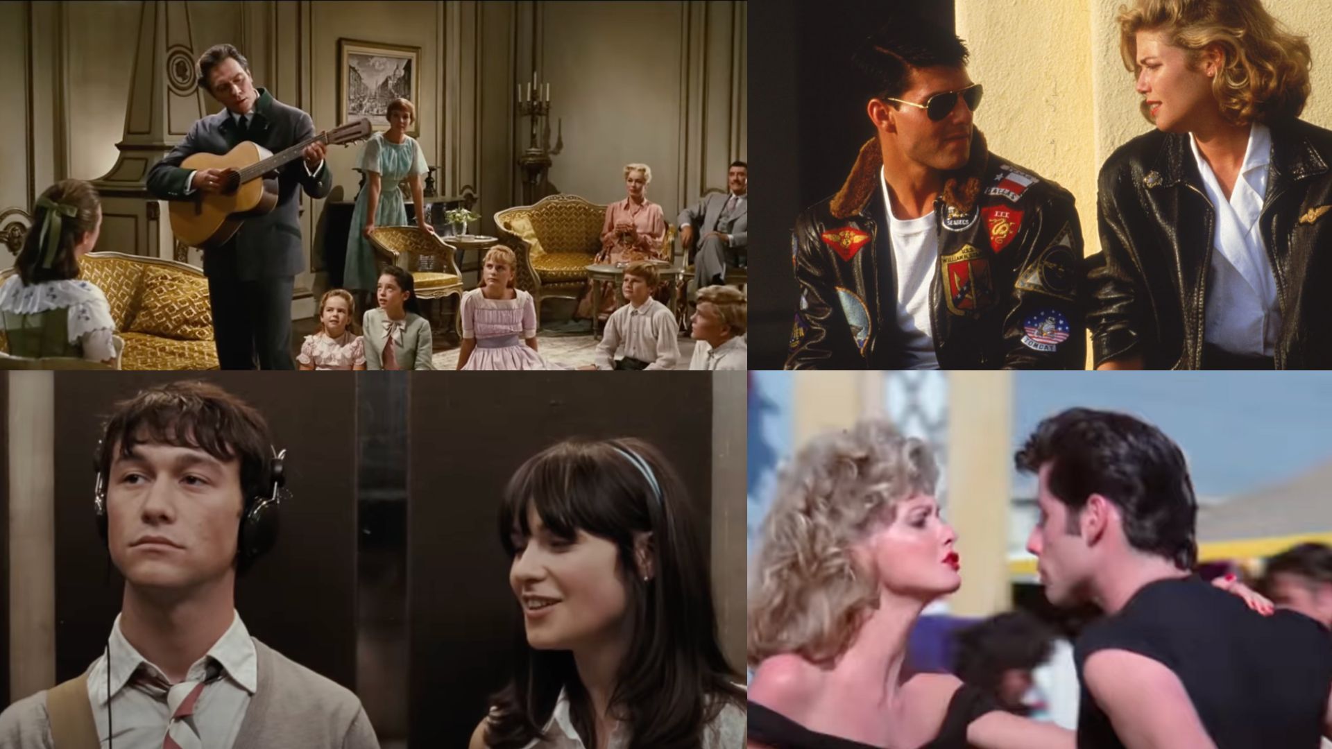 The sound of music, source: Rodgers and Hammerstein (via youtube) ; Top Gun 1986, source: Paramount pictures (via netlfix) ; Grease, source: Paramount (via Youtube); 500 days of summer, source: Searchlight pictures (via youtube)