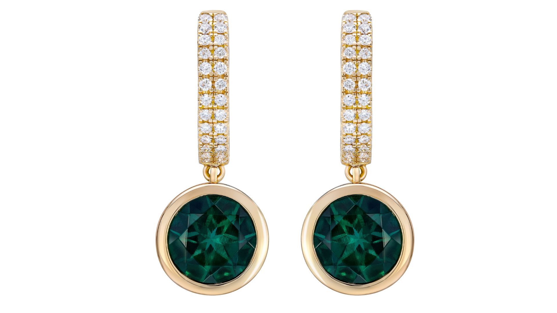 Lab-Created Emerald and Diamond Yellow Gold Earrings (Image via Costco)