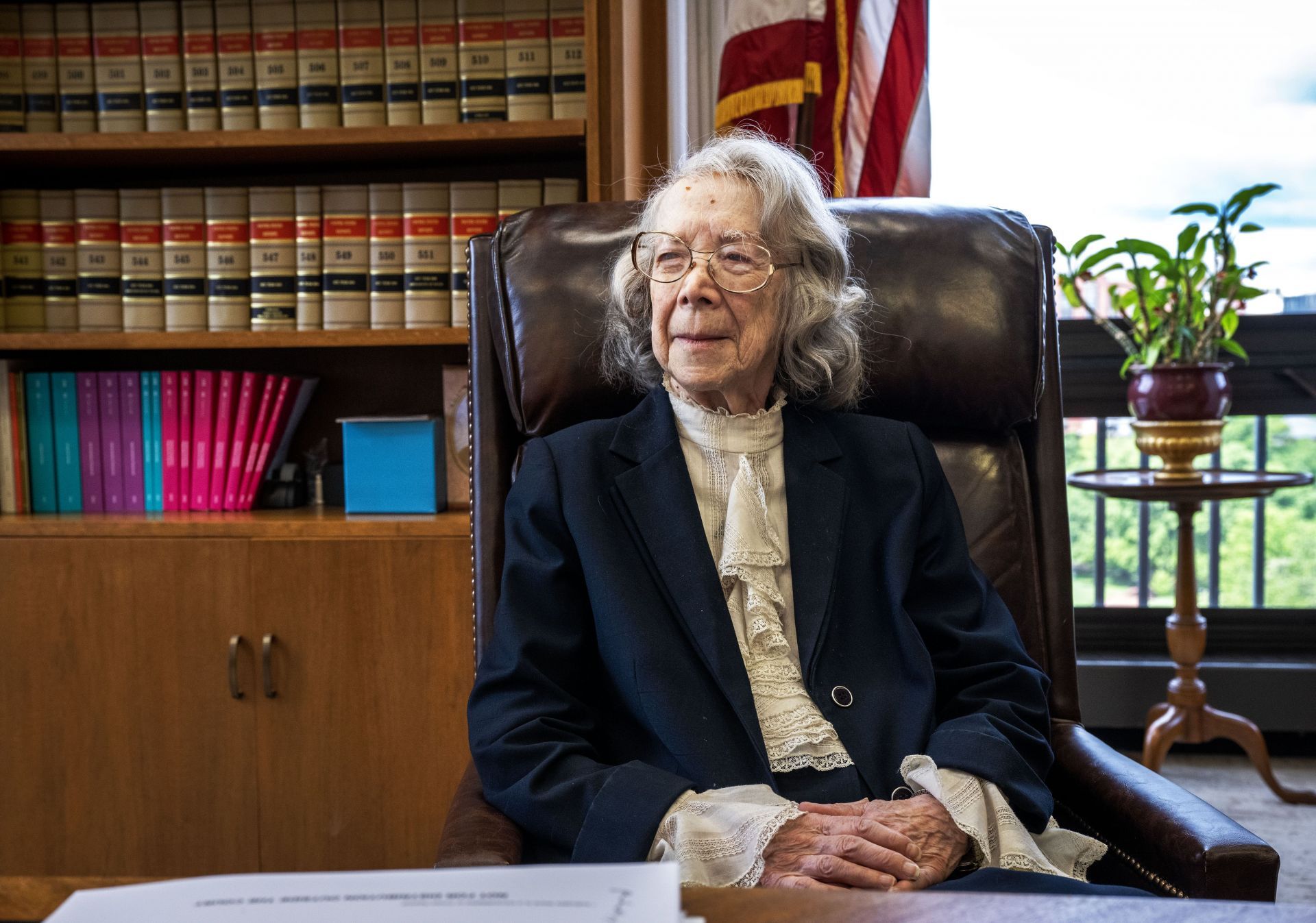 Pauline Newman, a 95-year-old judge on the U.S. Court Court of Appeals for the Federal Circuit, in her office on May 03 in Washington, DC. - Source: Getty