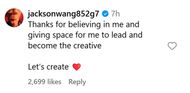 Jackson Wang's reply to Jordan's Instagram post (Image via Instagram)
