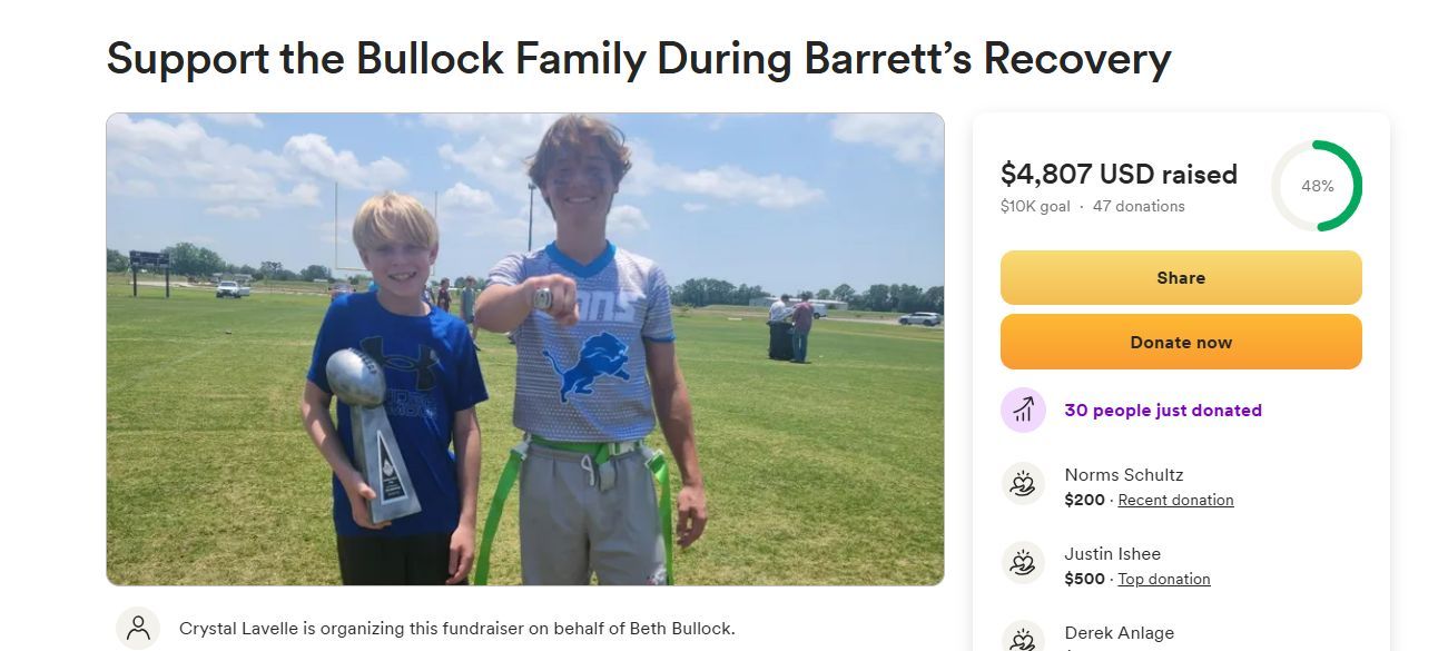 The GoFundMe campaign set up on behalf of Barrett Bullock raised more than $4500 (Image Via GoFundMe Website)