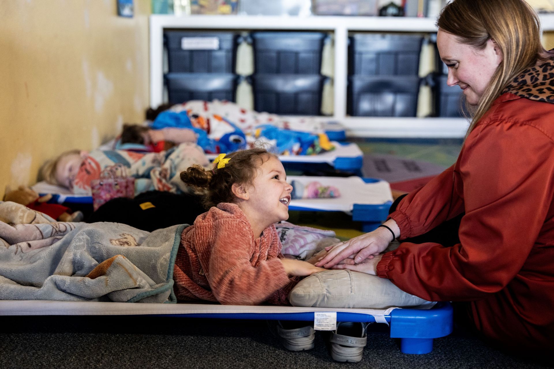 NAMPA, IDAHO: Director Krystal McFarlane plays with Arabelle be - Source: Getty