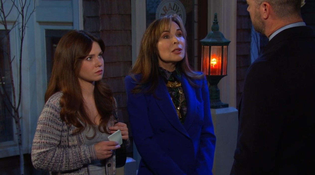 Kate (Lauren Koslow) intruded on Joy (AlexAnn Hopkins) and EJ&#039;s (Dan Feurriegel) meeting. \Image Source: Peacock