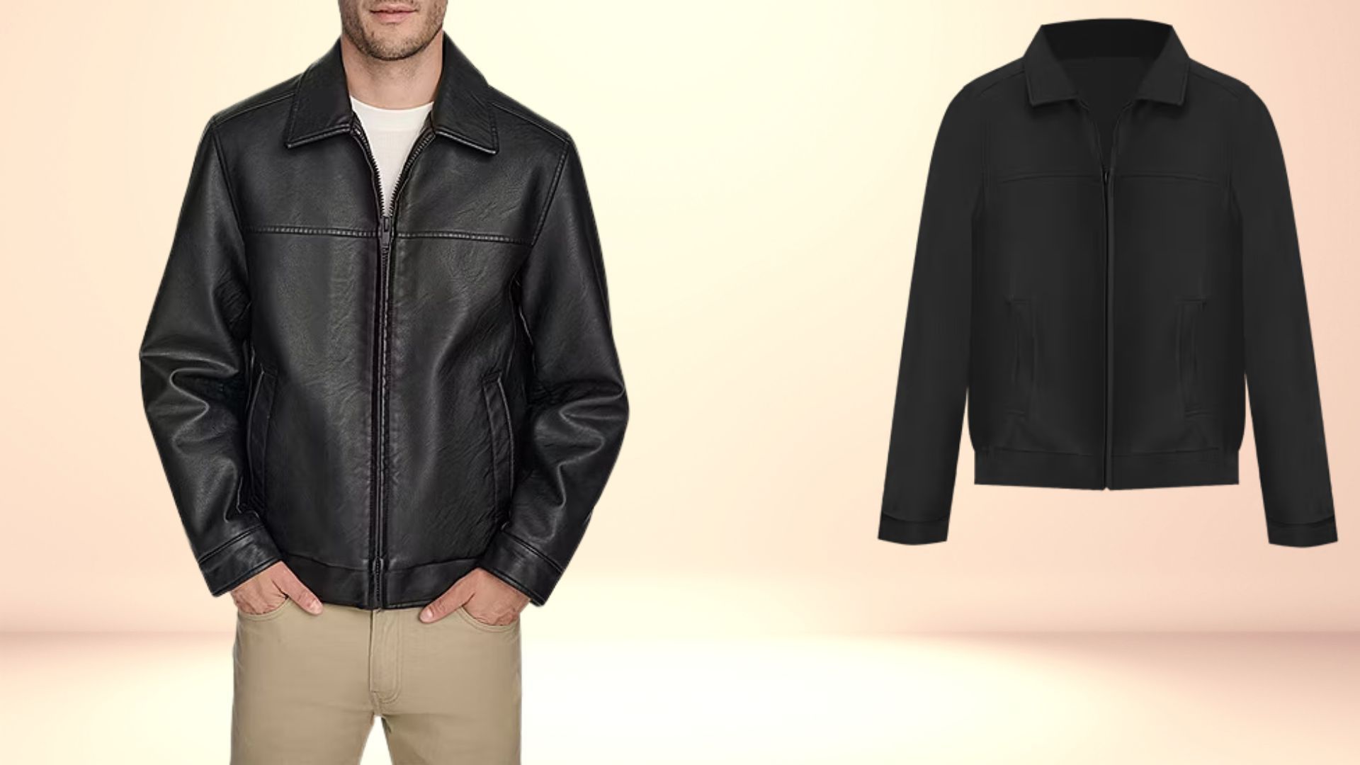 Dockers Men&rsquo;s Faux Leather Lined Bomber Jacket (Image via JCPenney)