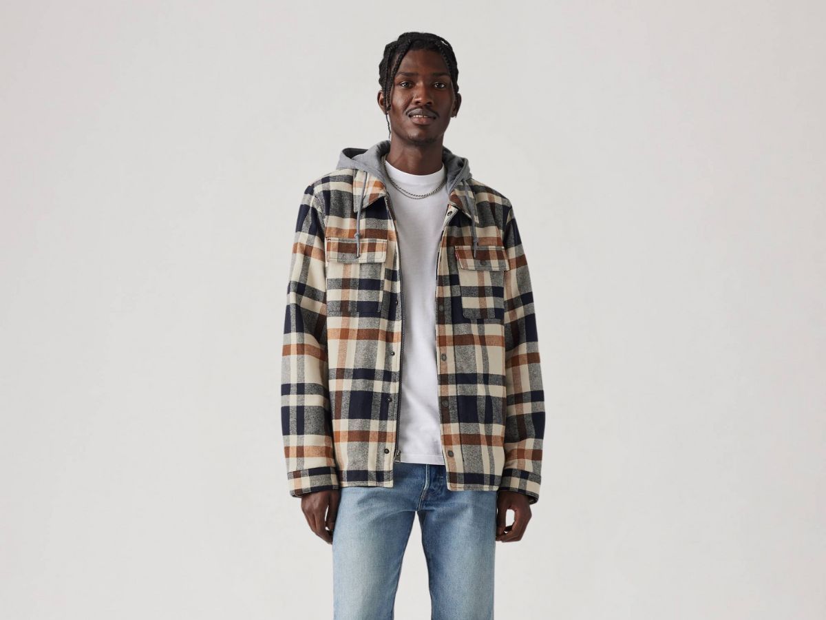 Cotton Plaid Sherpa Lined Shacket (Image via Levi&#039;s)