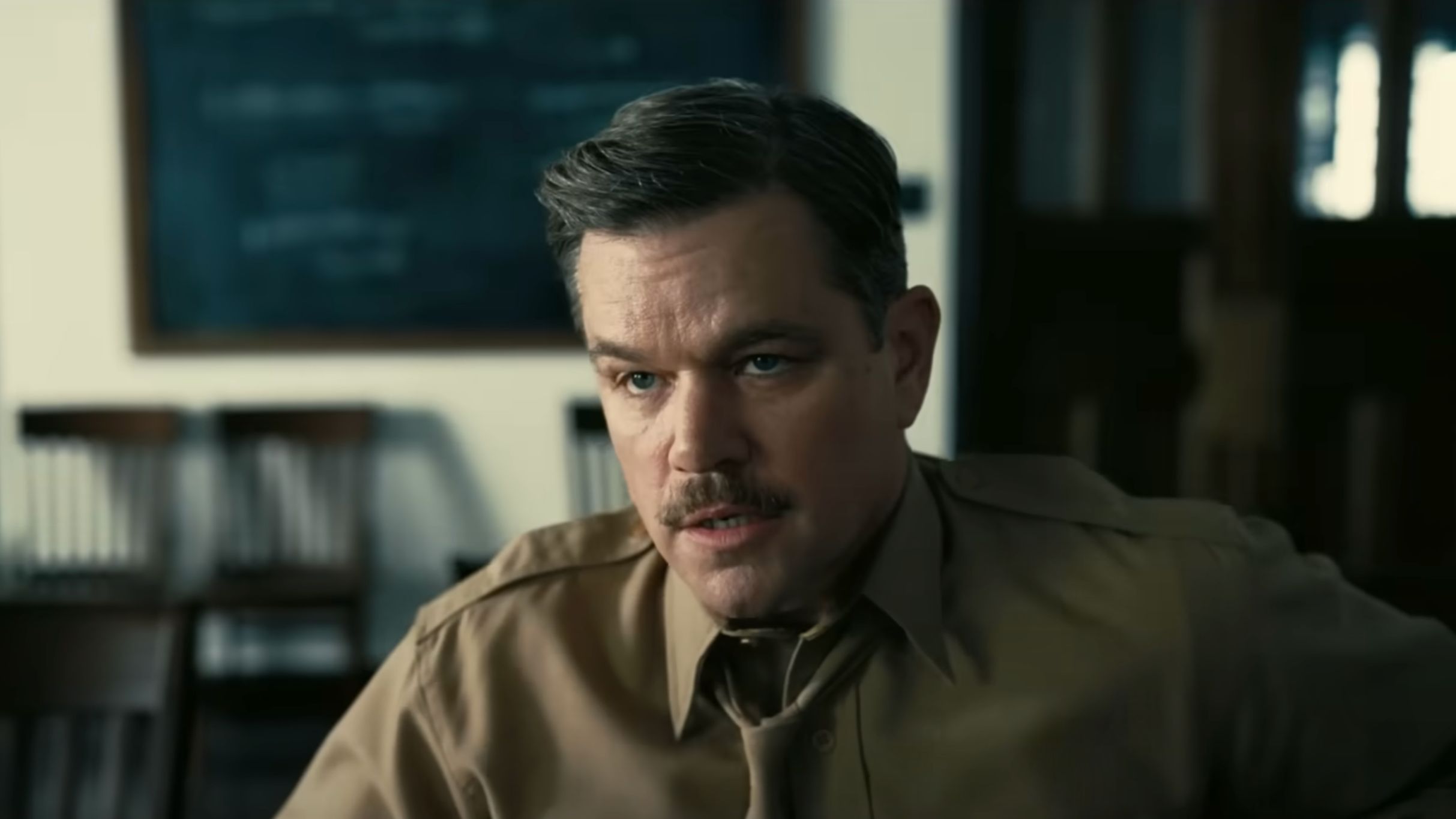 Matt Damon in Christopher Nolan&#039;s Oppenheimer (Image via YouTube/@UniversalPictures)