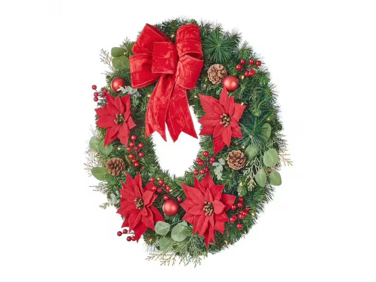 Artificial Pre-lit Wreath (Image via The Home Depot)