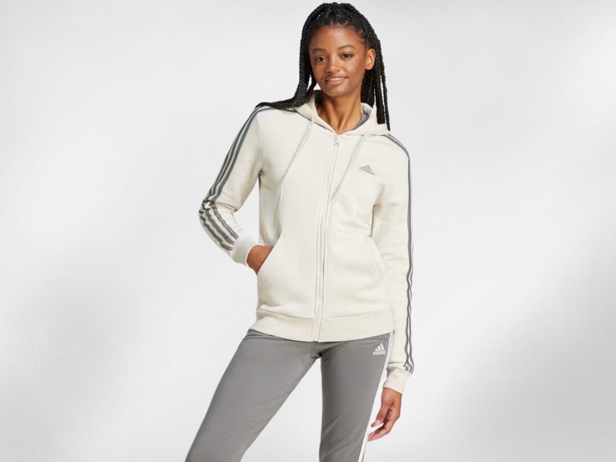 Essentials 3-Stripes Full-Zip Fleece Hoodie (Image via adidas)