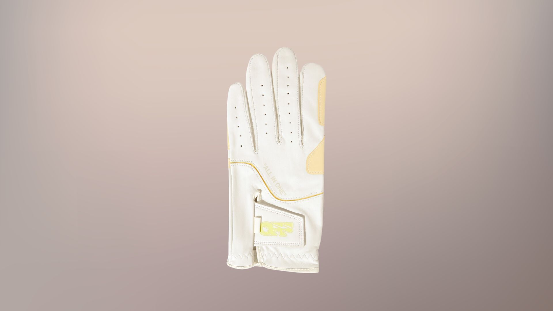 Gray/ yellow leather golf gloves (Image via Off-White)