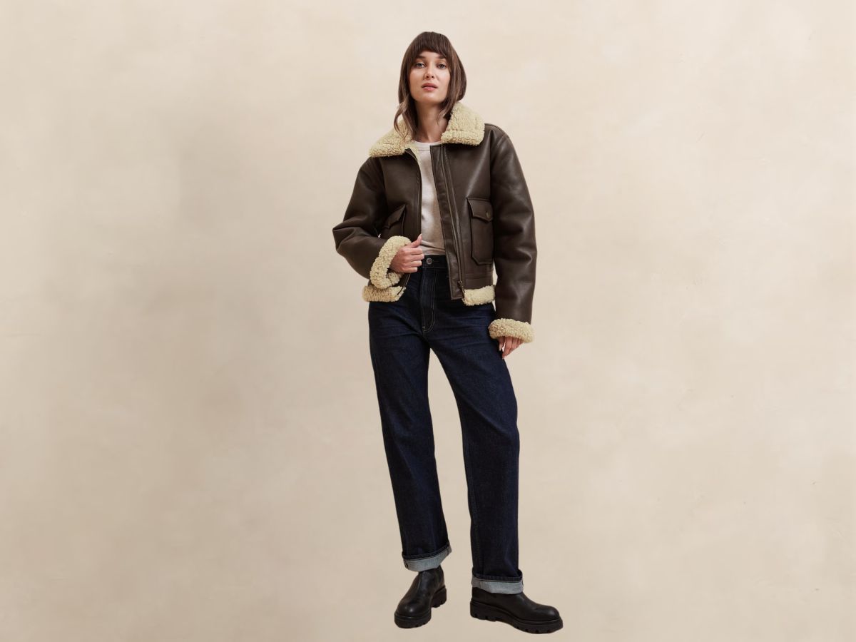 Vegan Leather Shearling Bomber Jacket (Image via Banana Republic Factory)