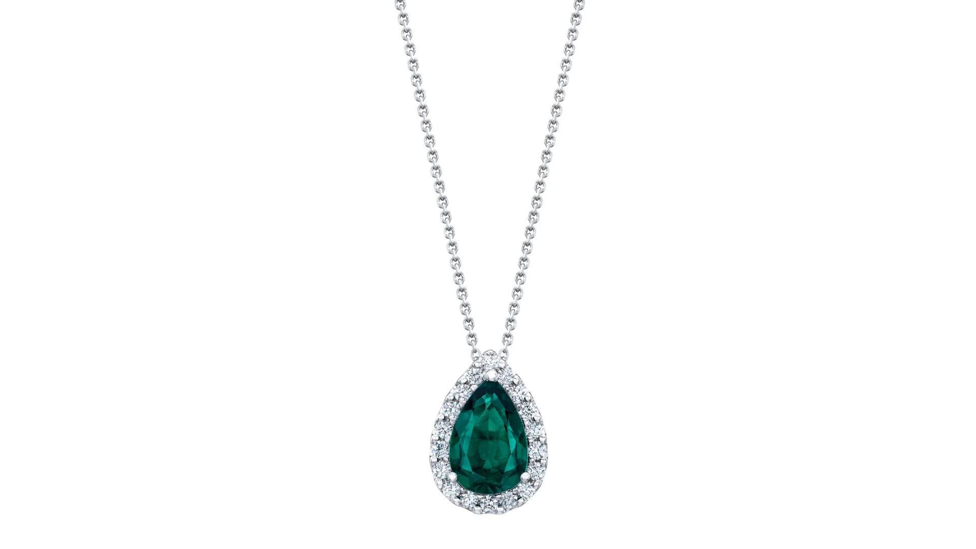 Lab-Created Emerald and Diamond 14kt White Gold Pendant (Image via Costco)