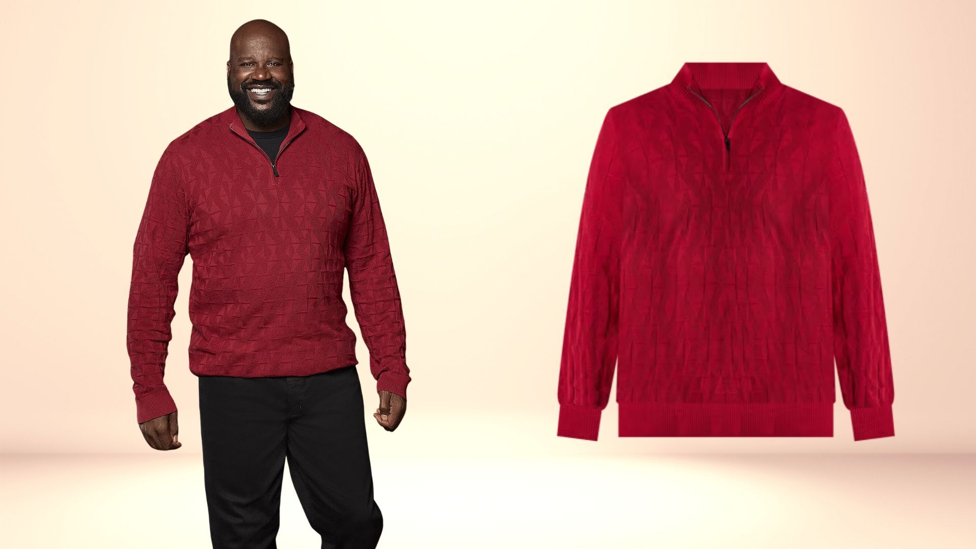 Shaquille O&#039;Neal XLG Quarter Zip Big and Tall Mock Neck Sweater (Image via JCPenney)