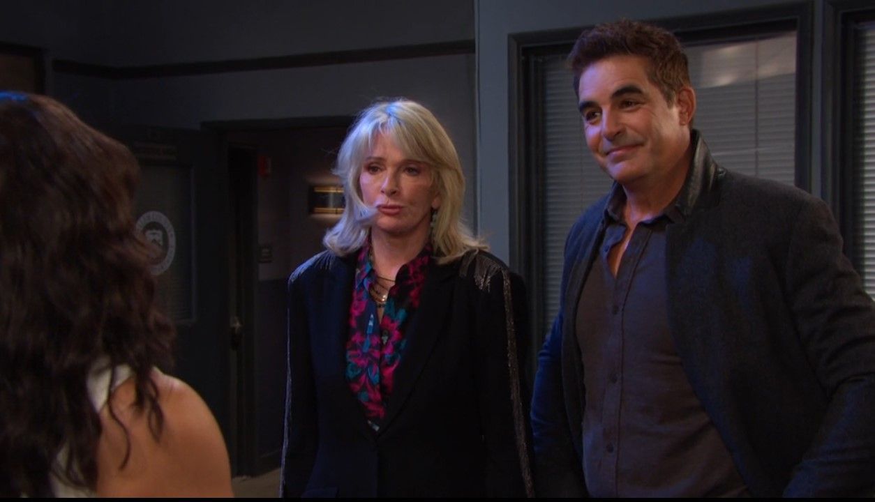 Rafe (Galen Gering) brought Hattie (Deidre Hall) in for questioning. \Image Source: Peacock