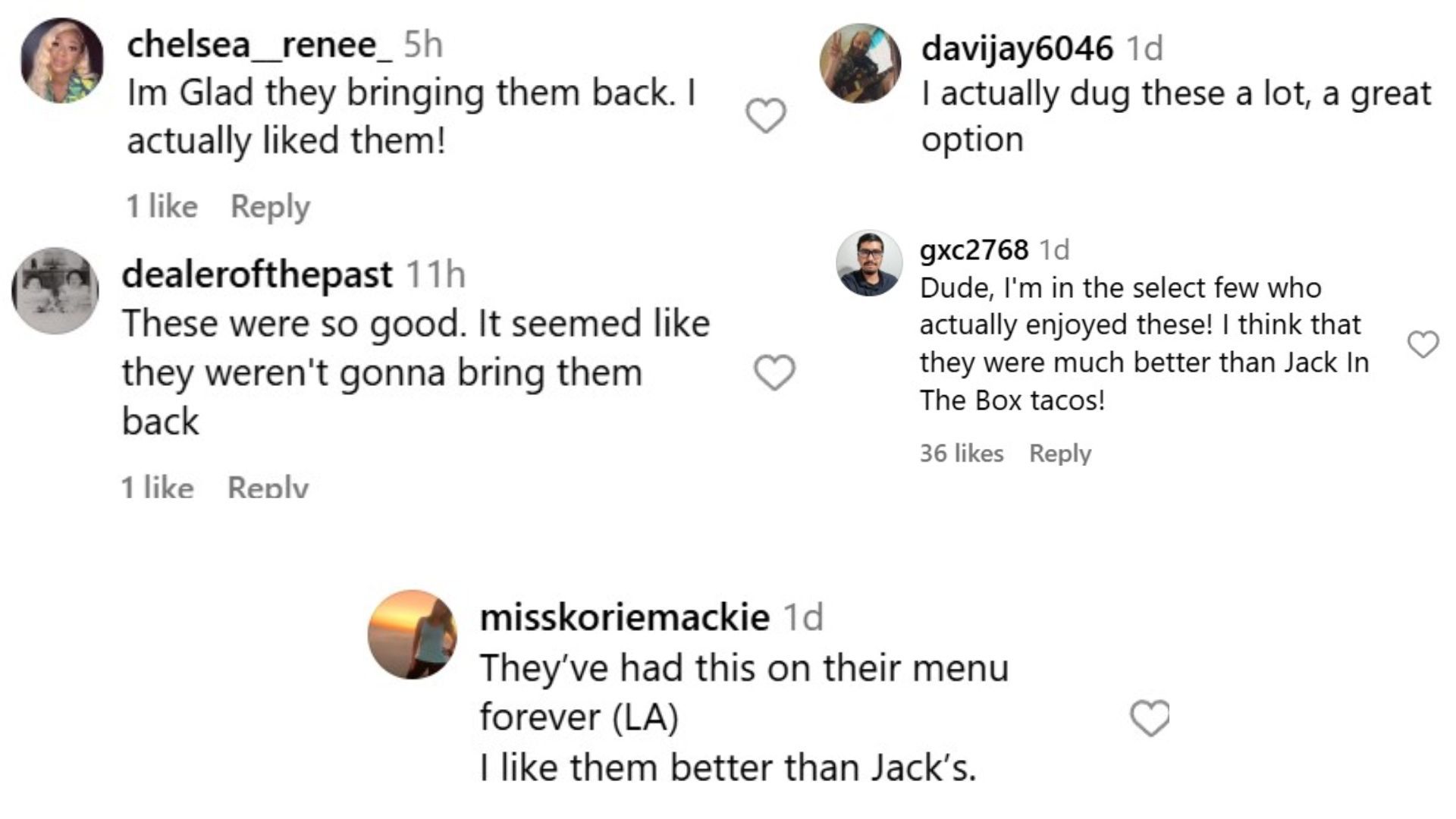 Fans react to the re-launch of Burger King Crispy Tacos (Image via Instagram/markie_devo)