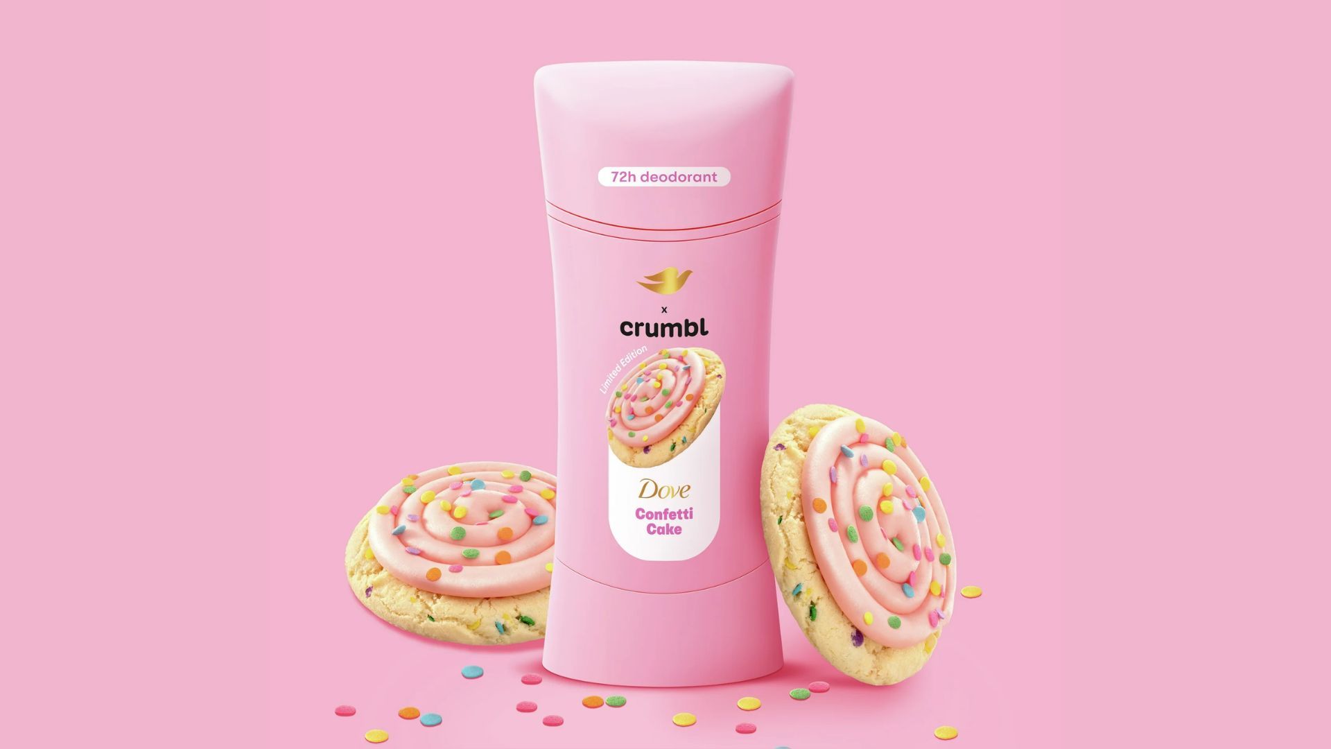 The Confetti cake deodorant is described as having the same sweet scent as that of a warm sugar cookie topped with pink buttercream frosting (Image via Walmart)