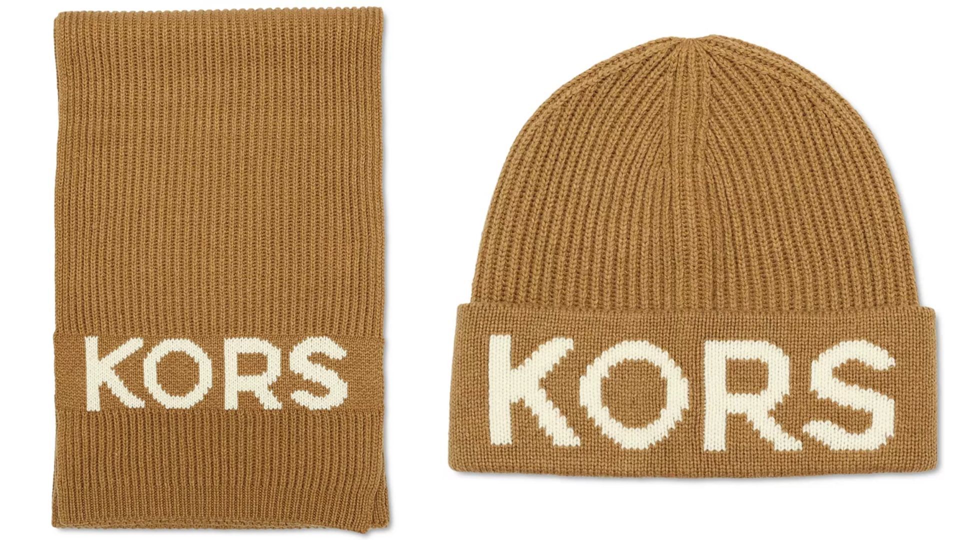 Michael Kors Fisherman&#039;s Rib Beanie and Scarf Boxed Gift Set (Image via Macy&#039;s)