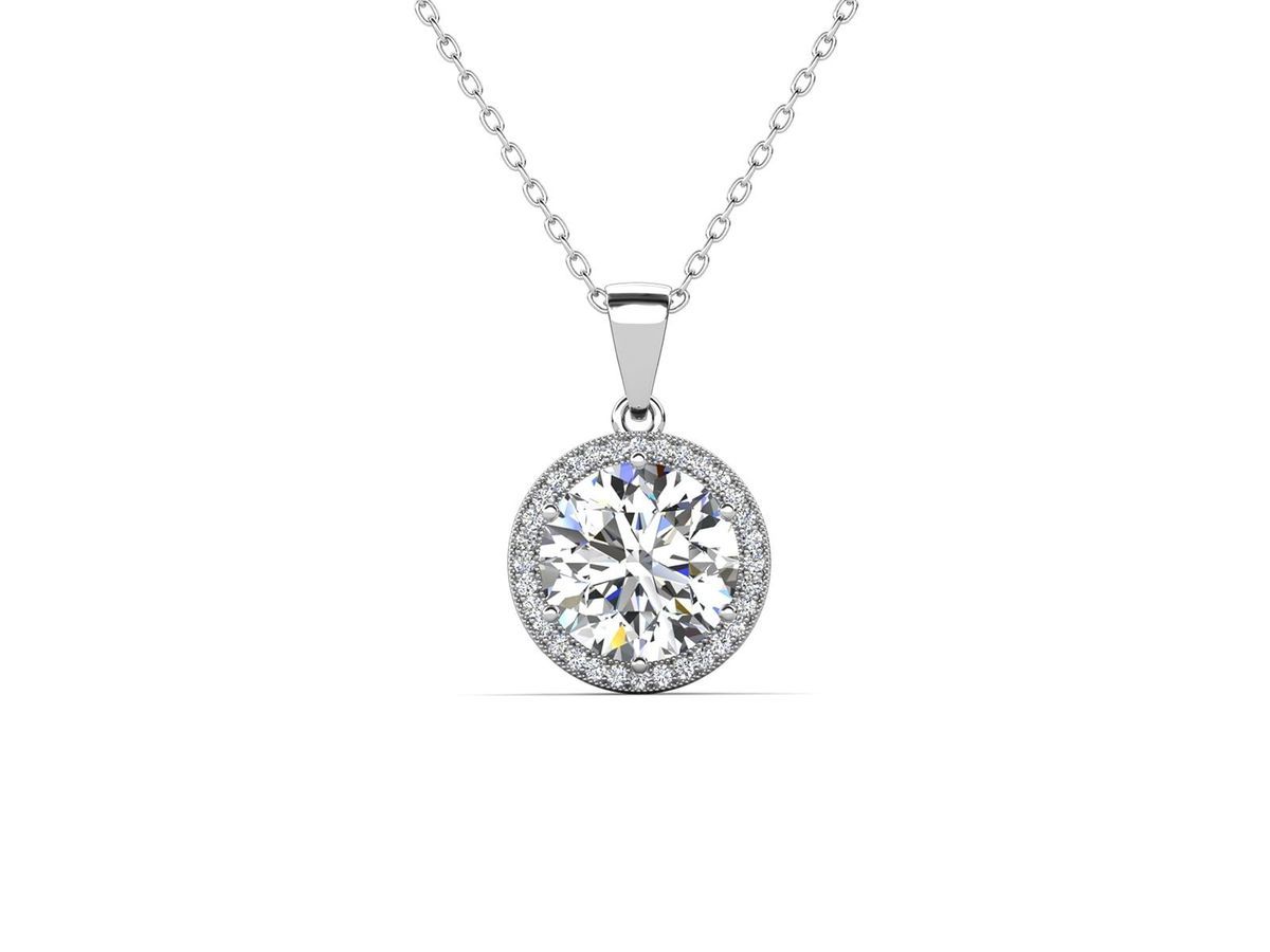 Cate &amp; Chloe Sophia 18k White Gold Plated Halo Necklace (image via Walmart)