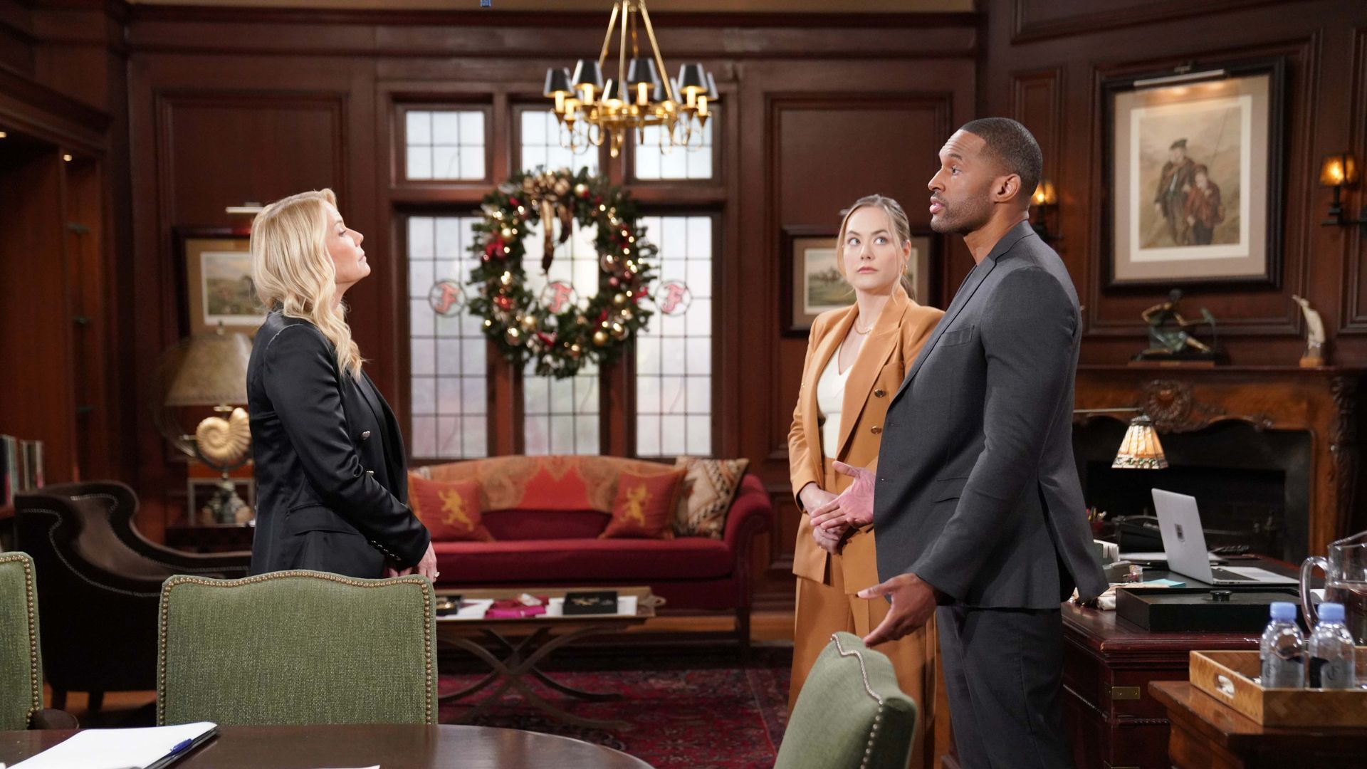 B&amp;B&#039;s Brooke, Carter, and Hope in the CEO&#039;s office | Image: JPI