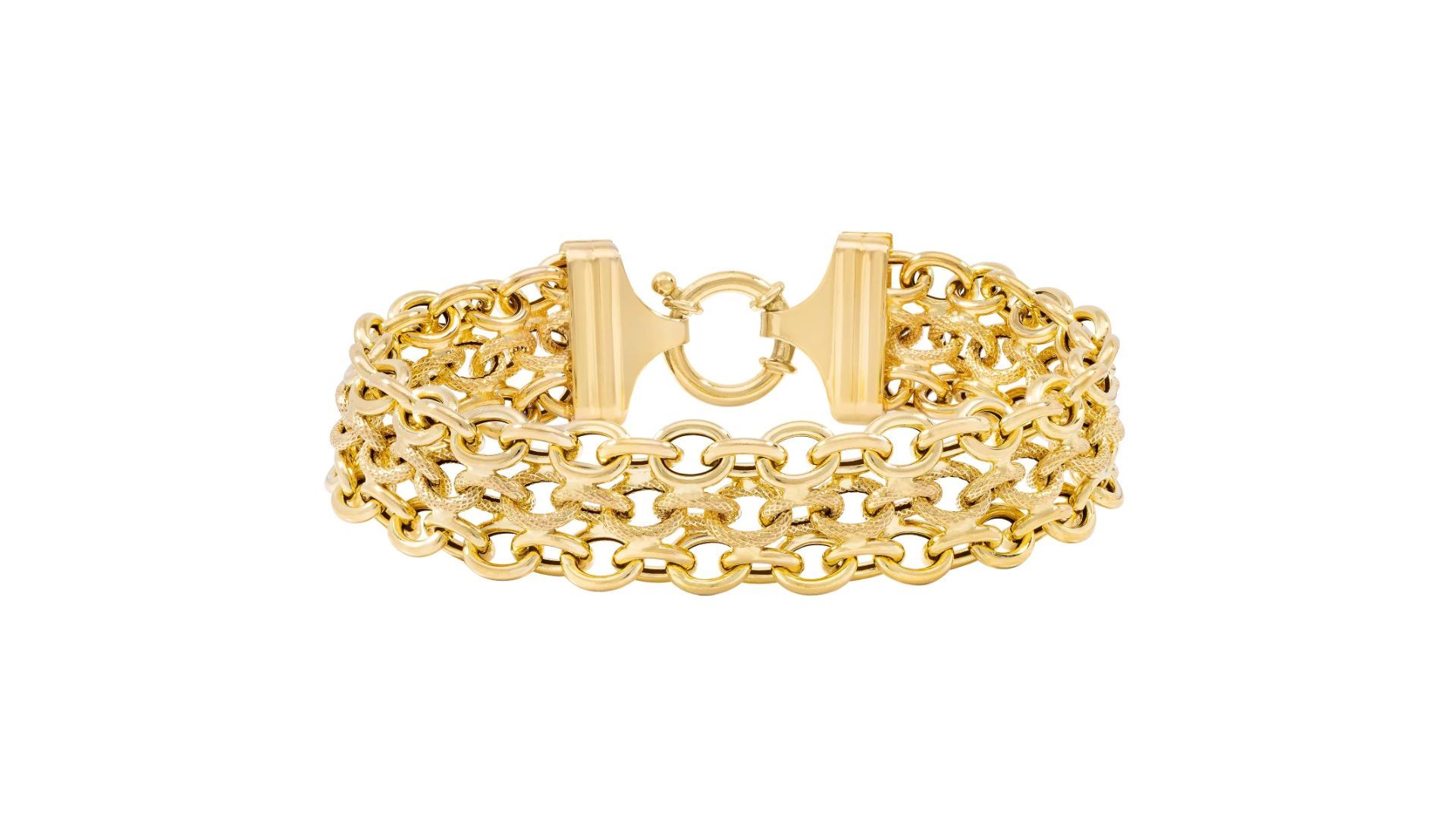 14kt Yellow Gold Three Link Rolo Bracelet (Image via Costco)