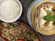 Chicken Satay Buns along with rice and wok basil (Image via Instagram/@purethaicookhouse)