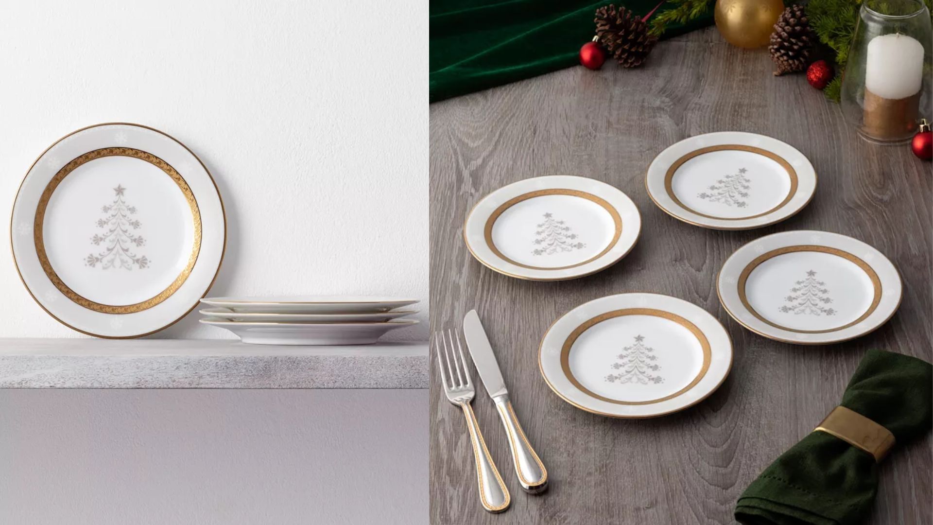 Charlotta Gold Set Holiday Tree Appetizer Plates (Image via Macy&#039;s)