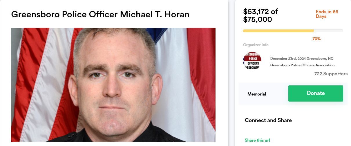 The fundraiser set up by the Greensboro police department for Michael T. Horan. (Photo from Help A Hero Website)