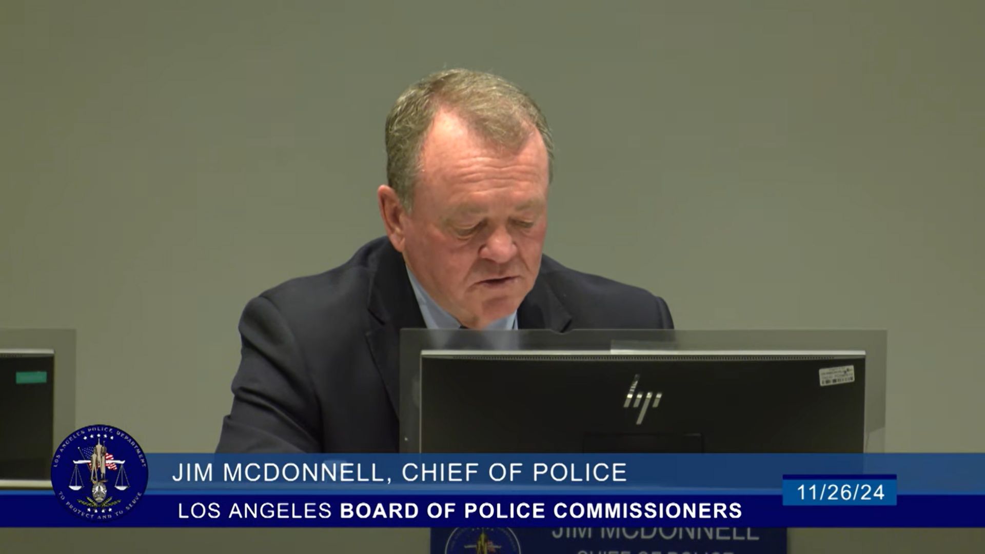 Jim McDonnel LAPD Chief of Police at the Los Angeles Board of Police Commissioners (Photo via YouTube/@@policecommission8662)