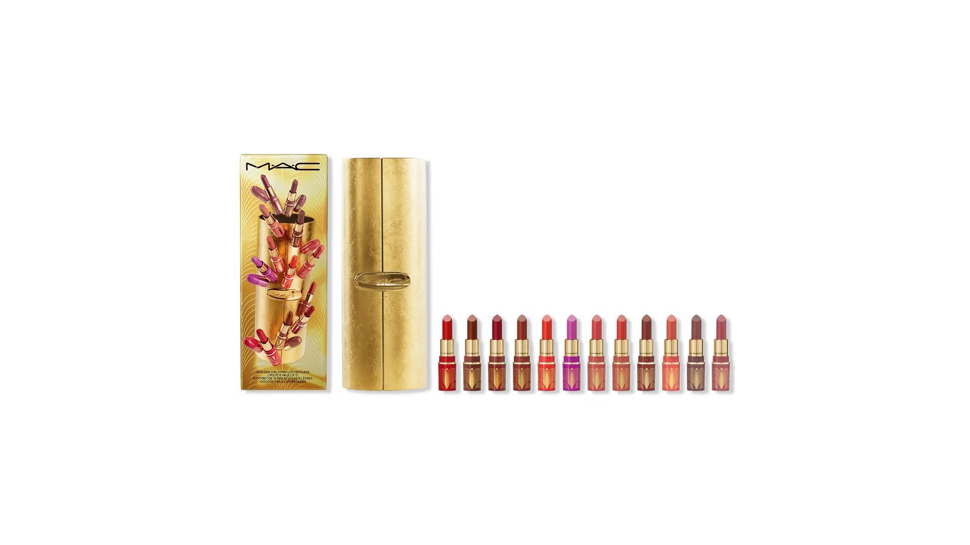 MAC Golden Girls Mini Lustreglass Lipstick Vault X 12 (Image via Ulta Beauty)