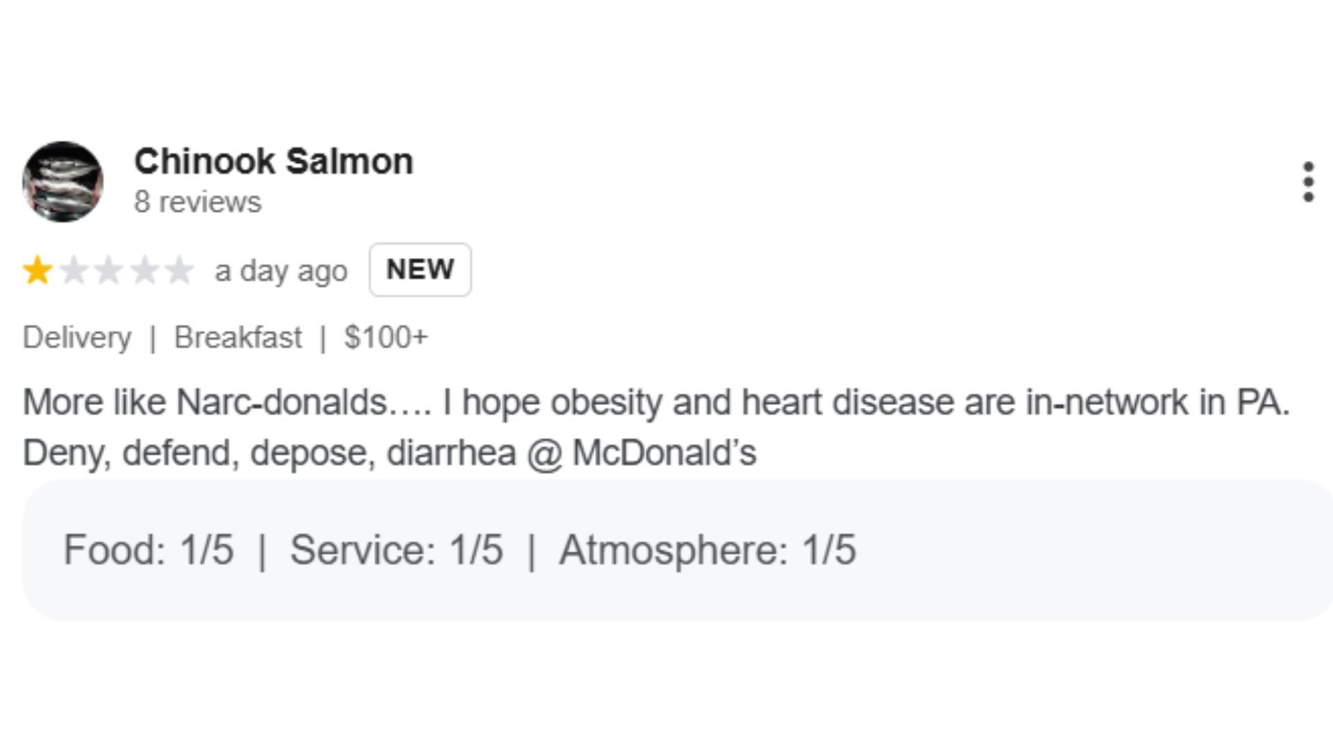 A review posted for McD (Image via Google)