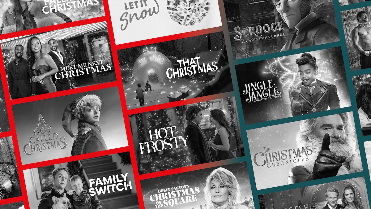 Posters of different Christmas movies can be seen