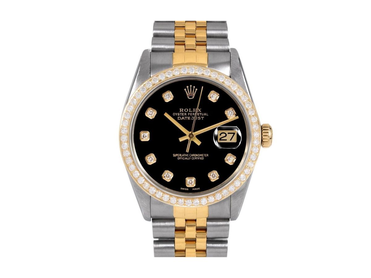 Pre-Owned Rolex 16013 Men&#039;s 36mm Datejust Watch Custom Black Diamond Dial &amp; Bezel (image via Walmart)