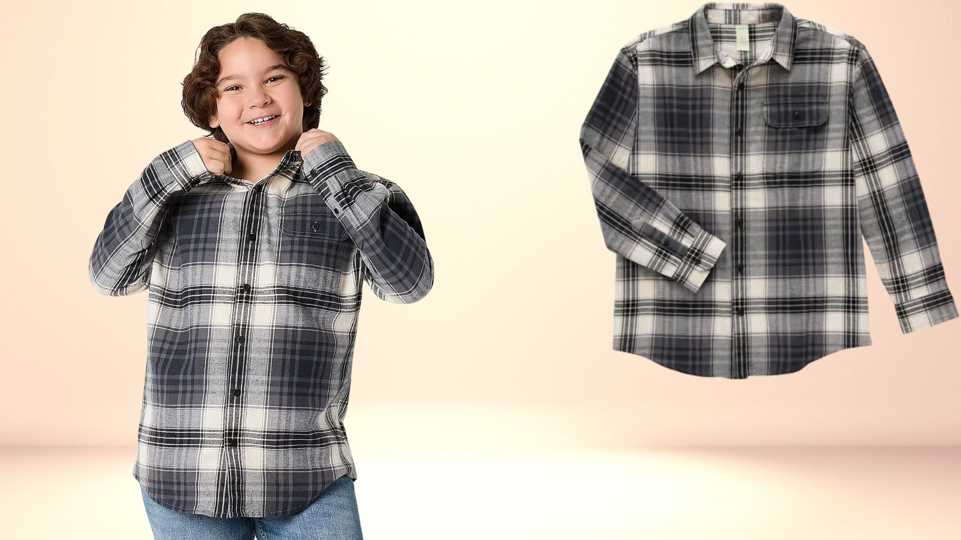 Thereabouts Little &amp; Big Boys Long Sleeve Flannel Shirt (Image via JCPenney)