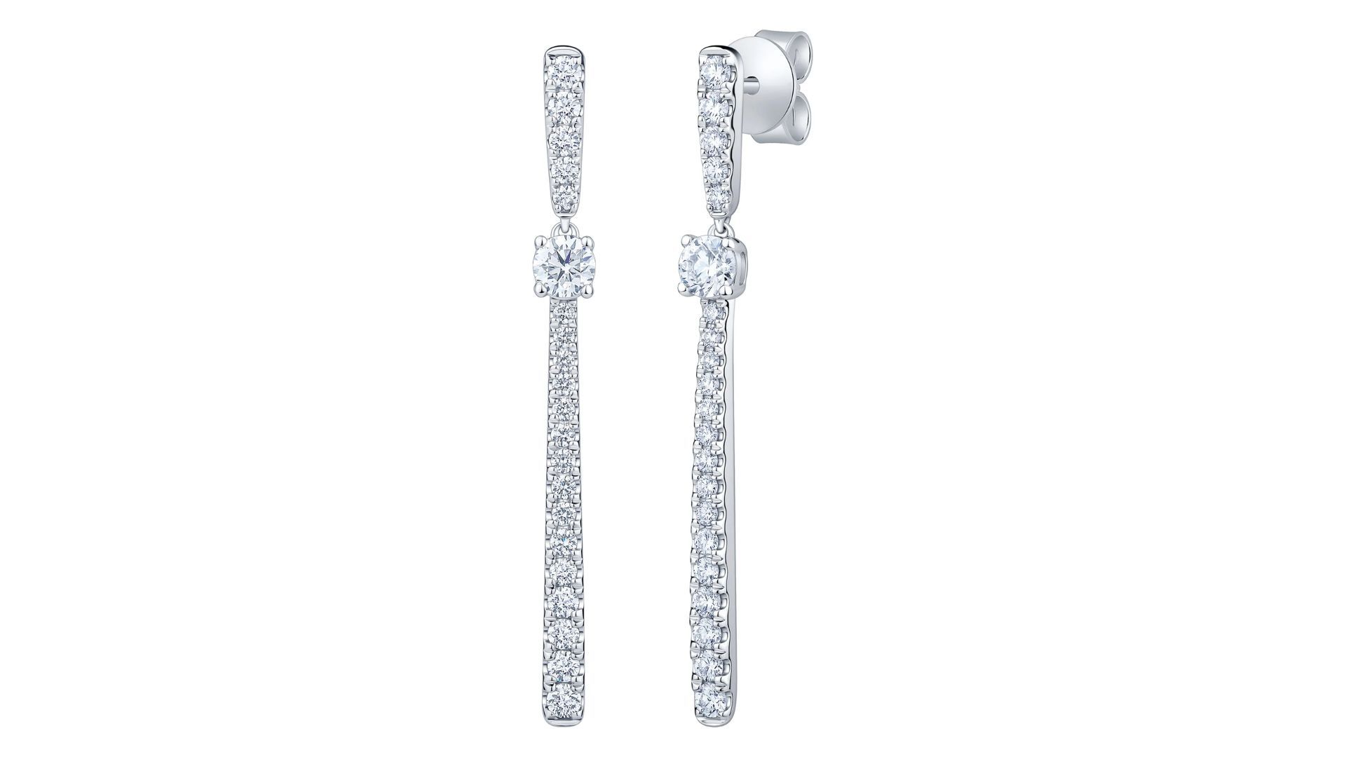 Round Brilliant Diamond and White Gold Dangle Earrings (Image via Costco)