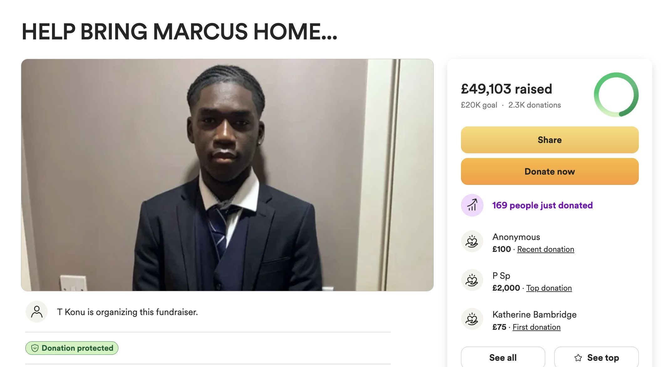 Screenshot of Marcus Fakana&#039;s GoFundMe (Image via GoFundMe)