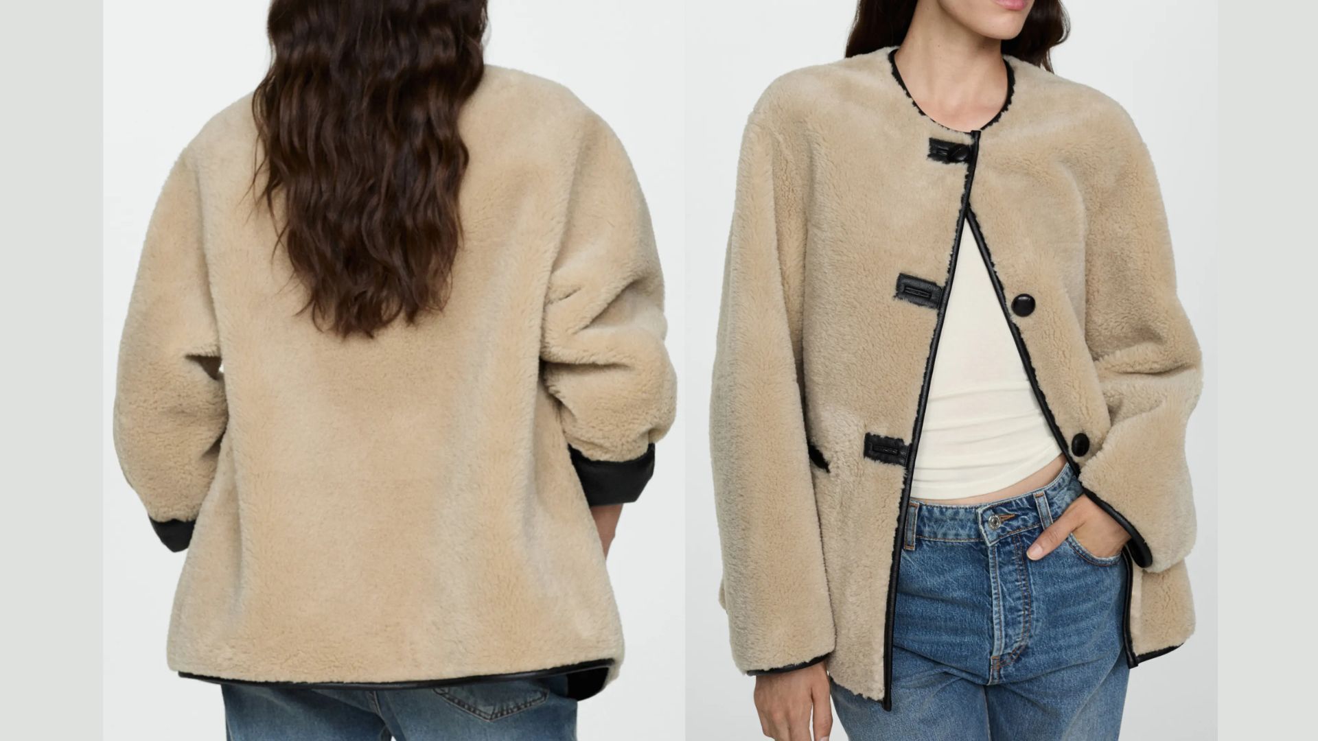 Contrast Faux Leather Trim Faux Fur Toggle Coat (Image via Nordstrom)