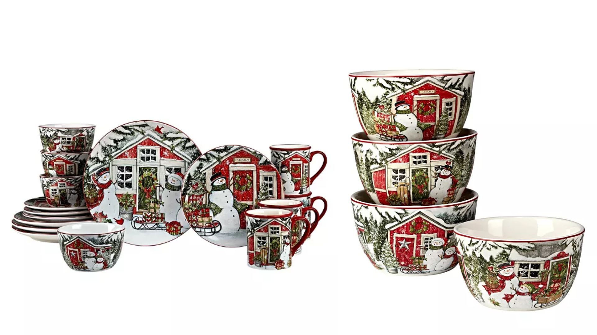 Snowman&#039;s Farmhouse Dinnerware Set (Image via Macy&#039;s)