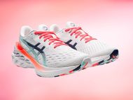 Asics Women's Novablast 2 (White/ Coral) (Image via Shoe Grab)