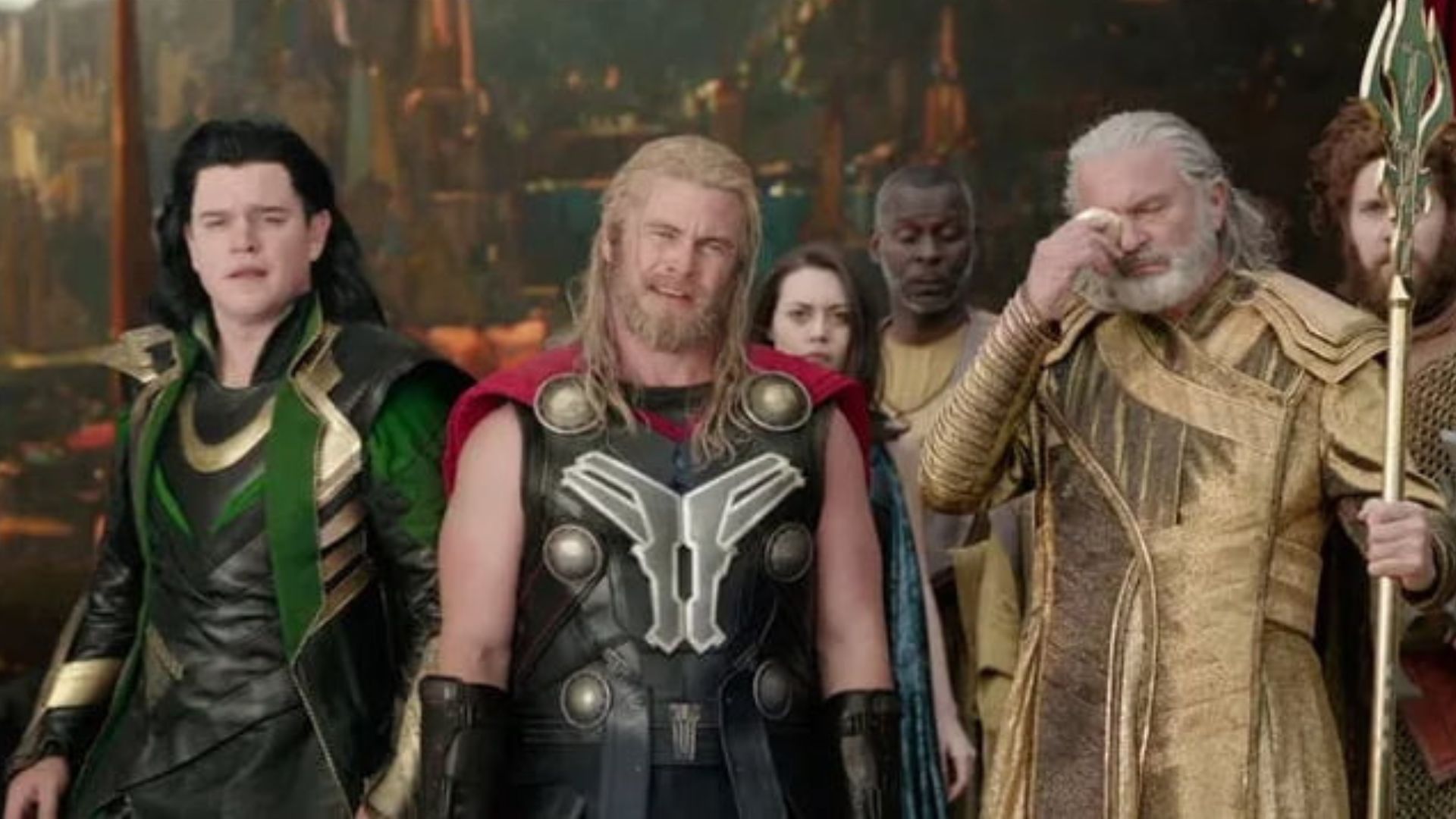 Matt Damon, Luke Hemsworth, and Sam Neill in Thor: Ragnarok (2017) | Source: Marvel Studios