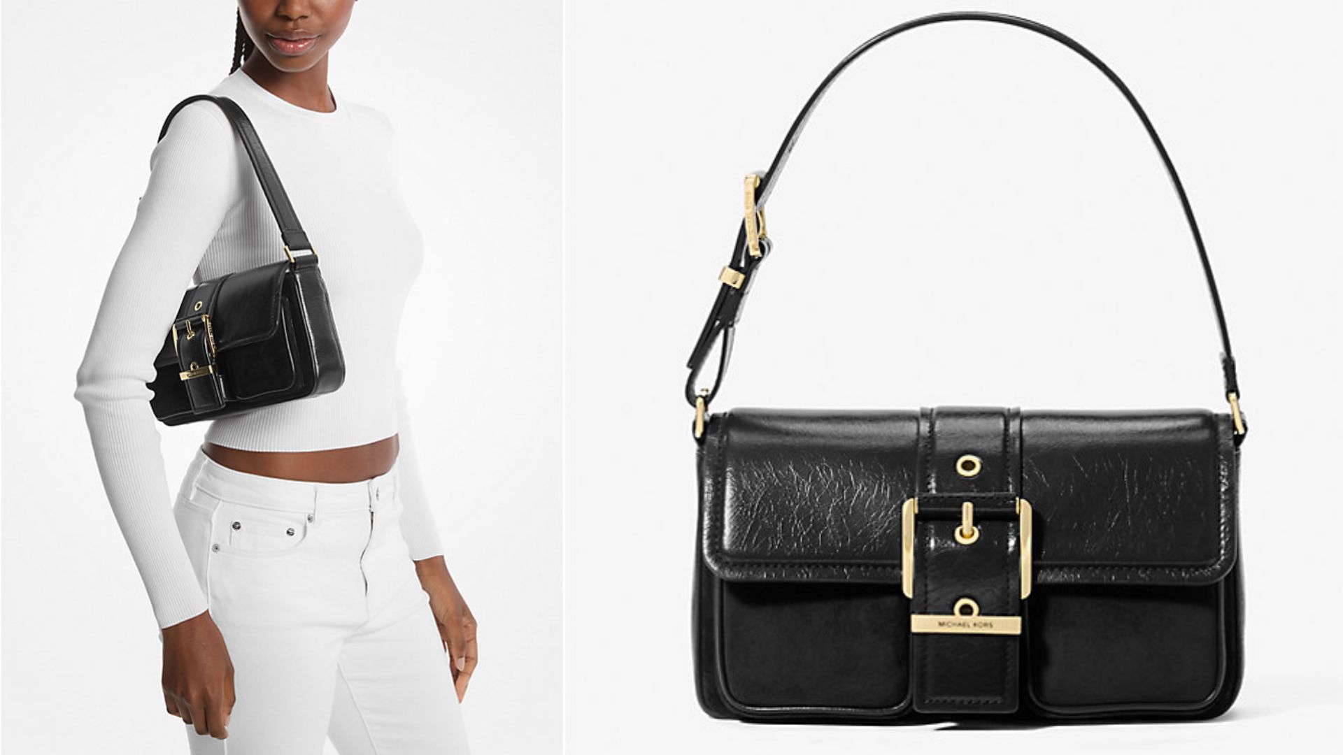 Colby Medium Crackled Leather and Suede Shoulder Bag (Image via Michael Kors)