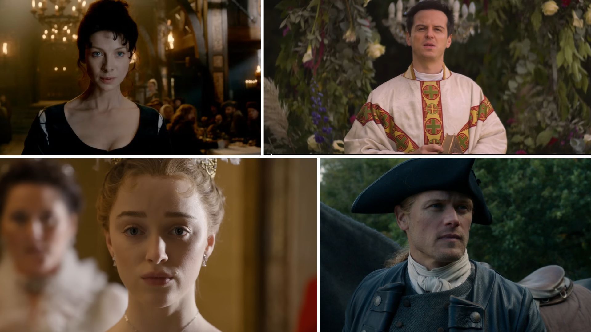 Caitriona Balfe, Andrew Scott, Phoebe Dyonovor, Sam Heughan ( Clockwise from top-left)